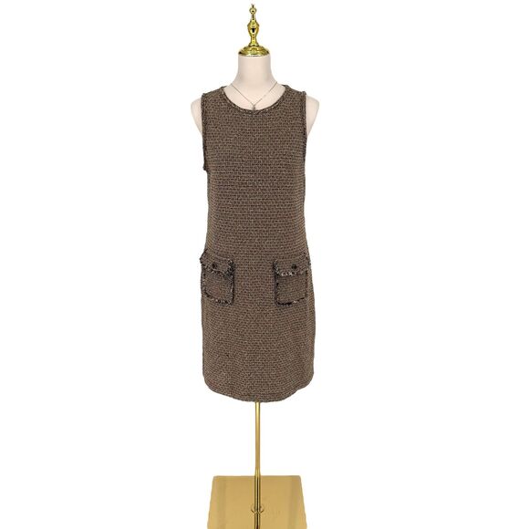 J. Jill Sleeveless Tweed Dress Small PETITE Boucle Shift Career Fringe Pockets - Picture 4 of 16